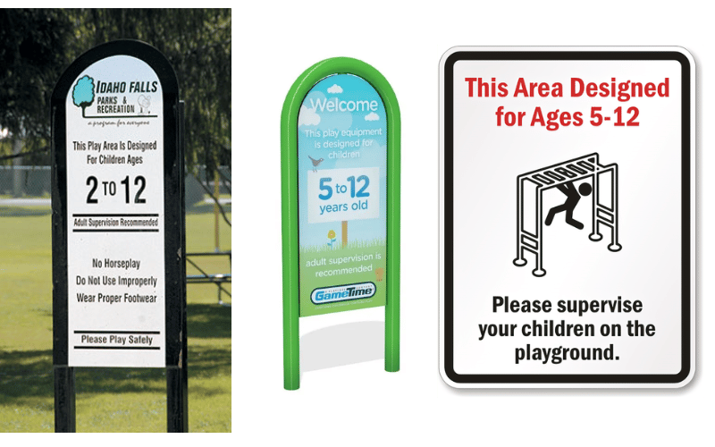 Age-appropriate signs - Playground Equipment Signs