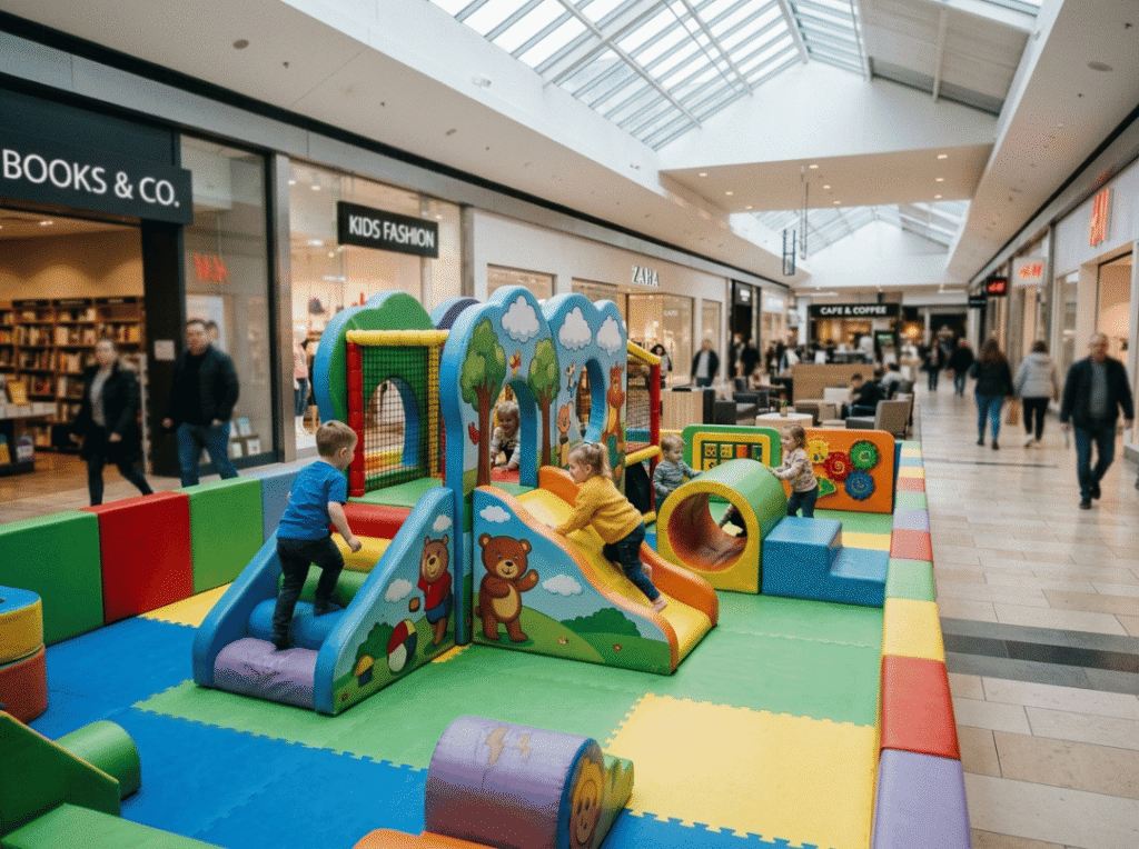 Soft play equipment set in mall concourse Soft play equipment set in mall concourse