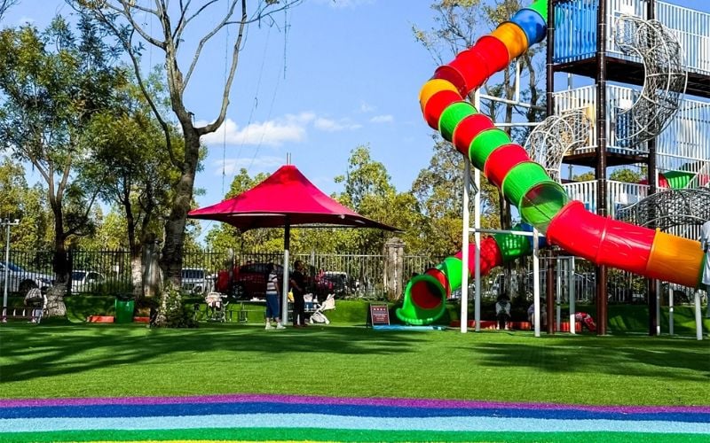 The artificial turf surface at the playground The artificial turf surface at the playground