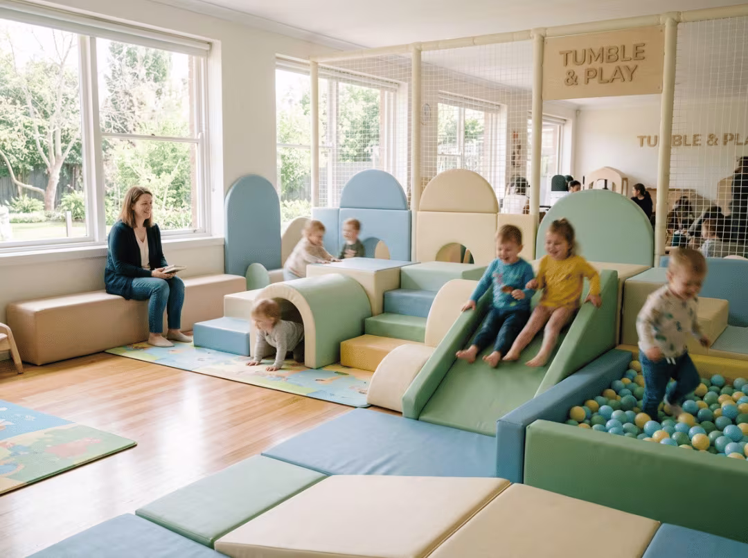 Bright indoor soft play space with children
