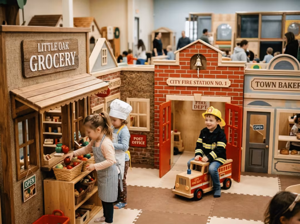 Children playing in a little town zone Children playing in a little town zone