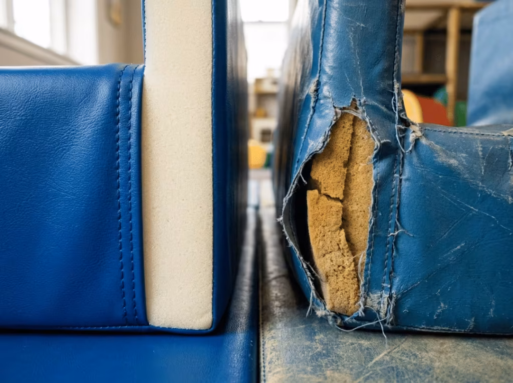 Commercial grade foam and vinyl compared to worn home grade Commercial grade foam and vinyl compared to worn home grade