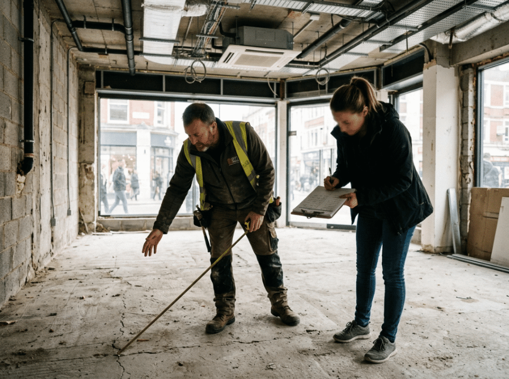 Contractor inspecting empty retail space Contractor inspecting empty retail space