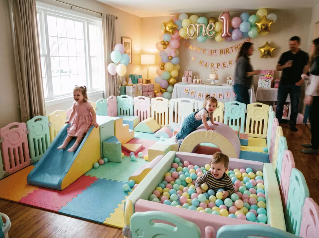 Soft play rental setup at a birthday party