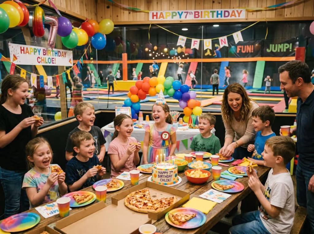 Birthday party in trampoline park room Birthday party in trampoline park room