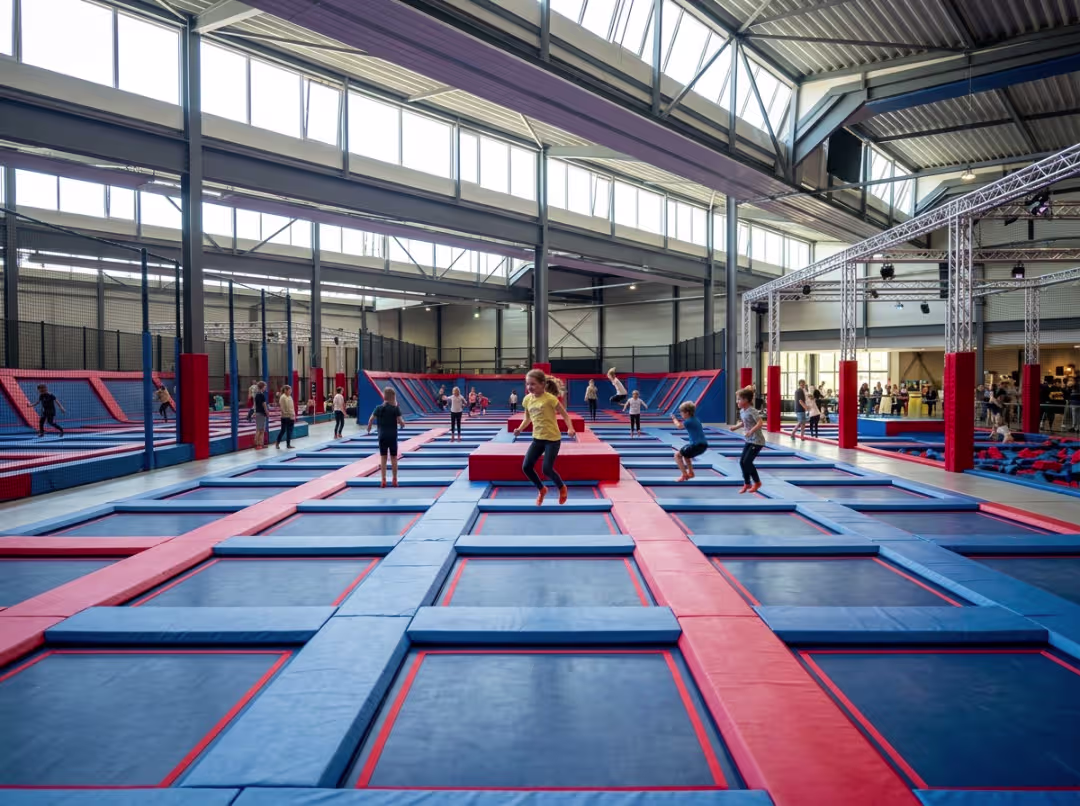 Modern indoor trampoline park interior