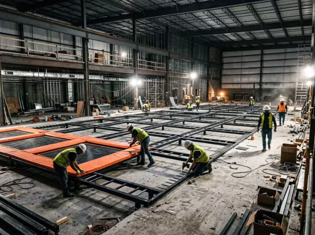 Trampoline park build out during construction Trampoline park build out during construction