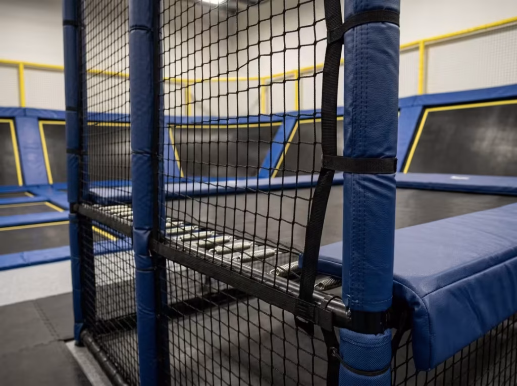 Trampoline safety netting and padding detail Trampoline safety netting and padding detail