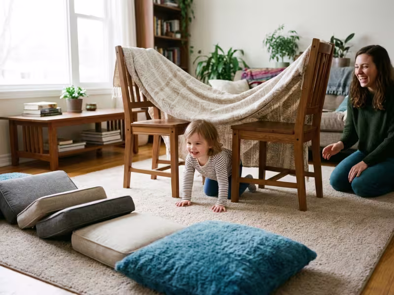 Toddler crawling through an indoor obstacle course Toddler crawling through an indoor obstacle course