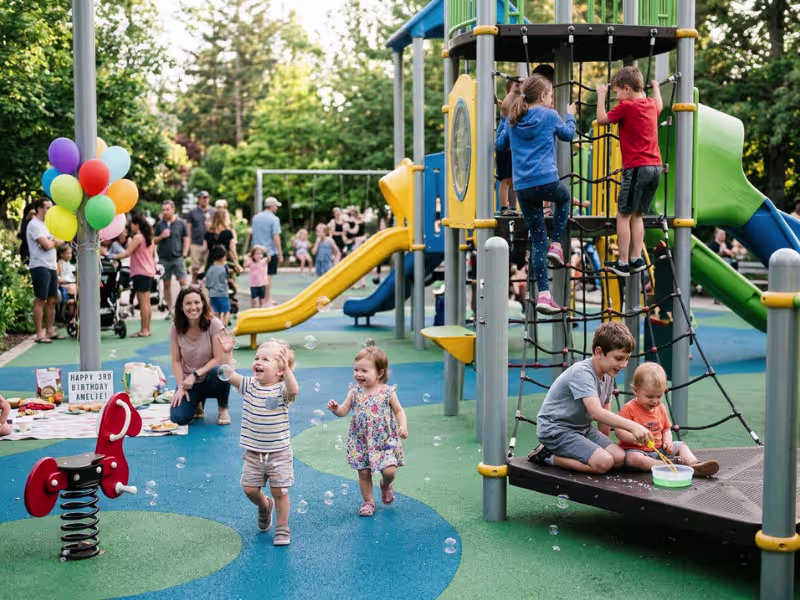 Toddlers and older kids playing at a playground Toddlers and older kids playing at a playground