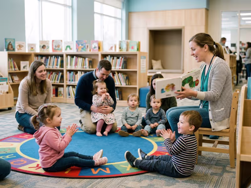 Toddlers enjoying a library story time Toddlers enjoying a library story time