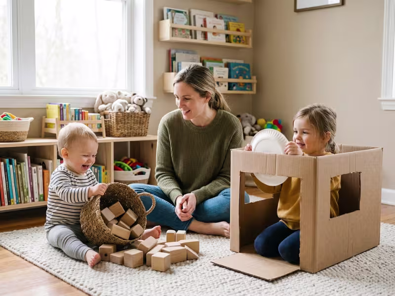 Toddlers of different ages playing at home Toddlers of different ages playing at home